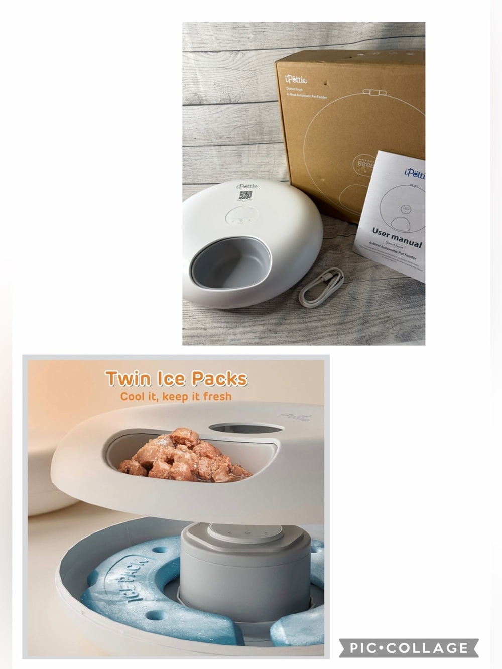iPettie Donut Frost 6 Meal Cordless Automatic Pet Feeder, Dry & Wet Food